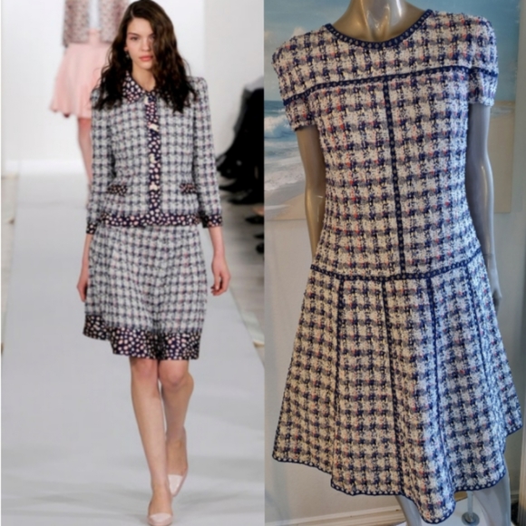 $3000 OSCAR DE LA RENTA EXCLUSIVE TWEED SEQUIN SILK LINED RUNWAY DRESS US 14
